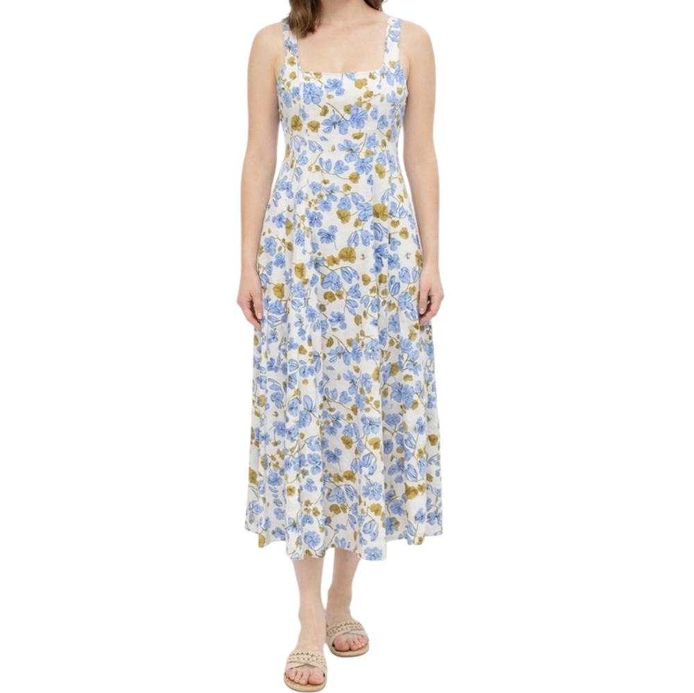 Joie Floral Linen Blend Midi‎ Dress Size 8 Cottagecore Tradwife Easter Spring
